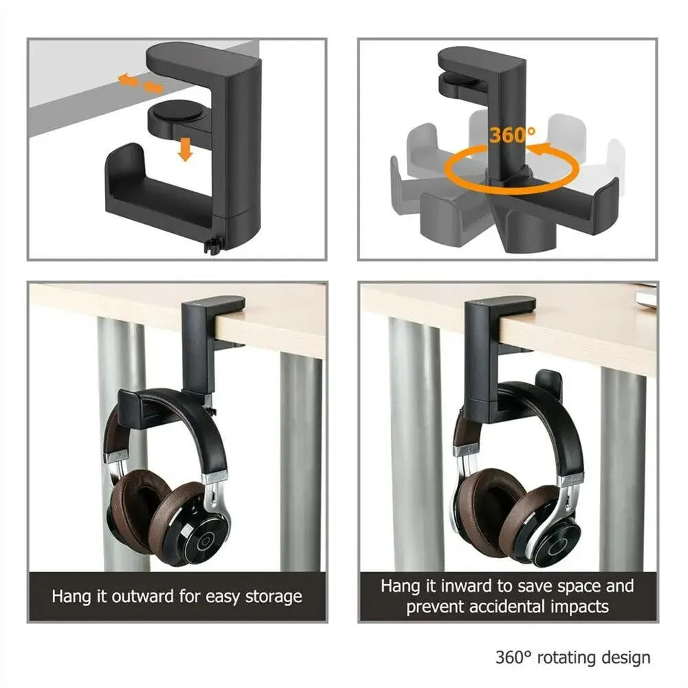 360° Rotating Headphone Stand Desktop Headset Holder PC Gaming Headset Desk Hanger Hook for Earphone Controller
